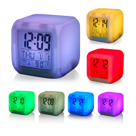 7 LED Color Change PVC Digital Alarm with Thermometer Clock