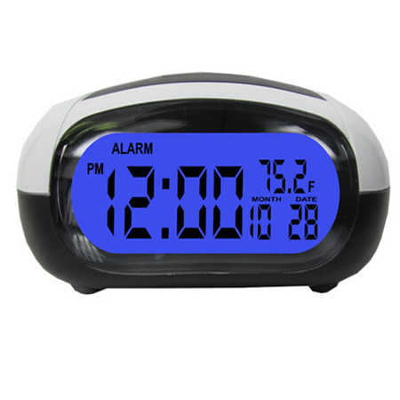 Talking Alarm Clock LCD Date Temp Travel Digital Backlight Tells Time Temp Black