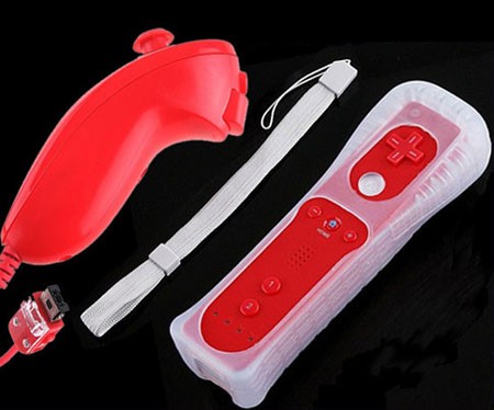 Nunchuck + Wiimote Remote Controller + Skin for Wii Red