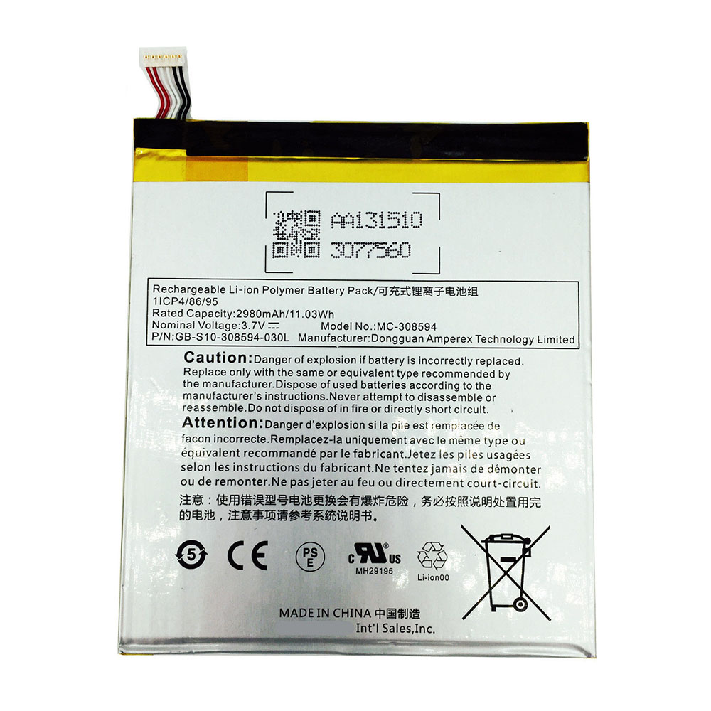 A 2980MAH/11.03WH 3.7V batterie