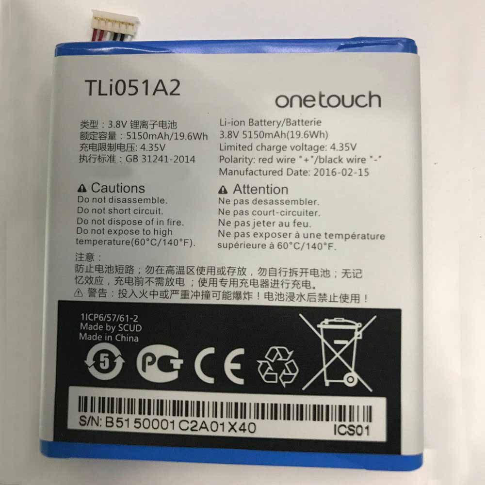 Alcatel OneTouch 1400mAh/5.18WH 3.7V/4.2V batterie